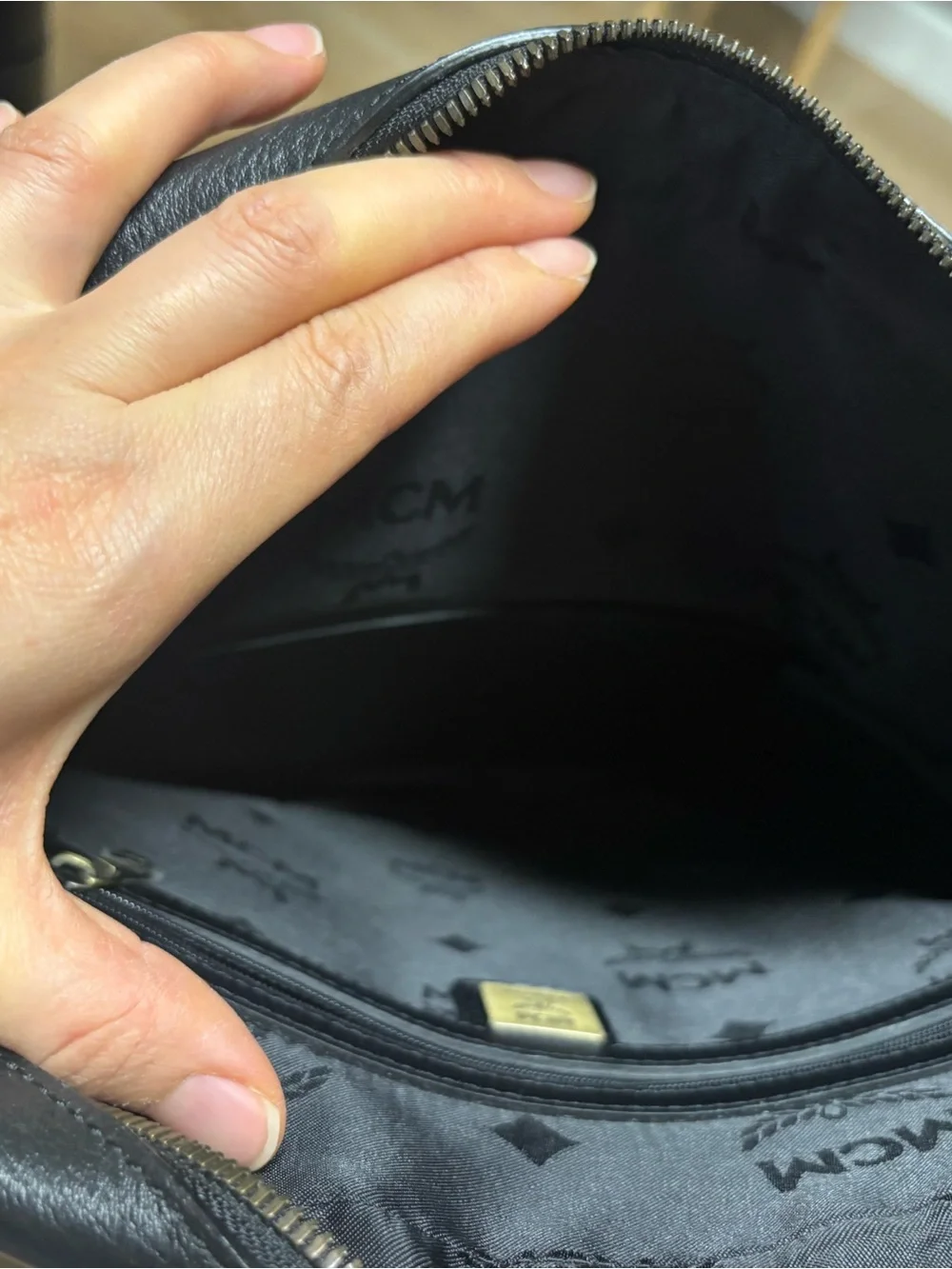 MCM Black Leather Messenger with Contrast Stitching